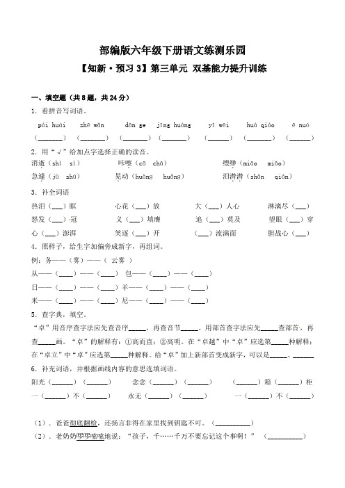 【知新·预习】部编版六年级下册语文练测乐园第三单元双基能力提升训练(含答案)