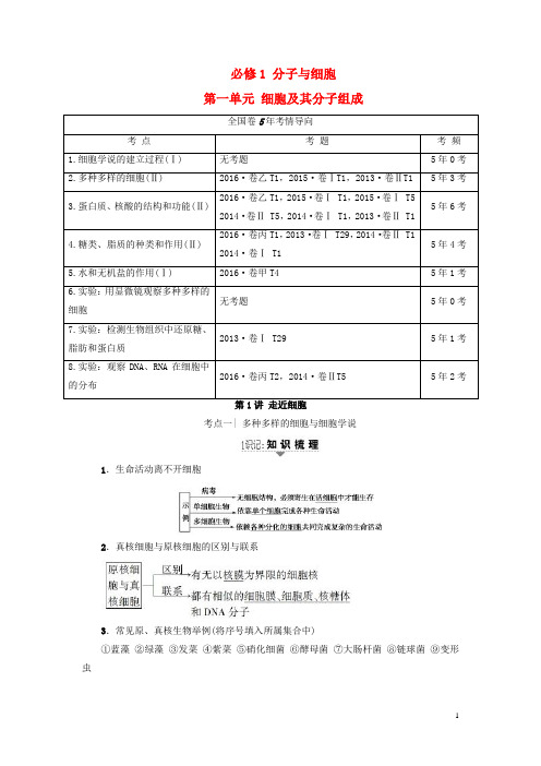 18届高三生物一轮复习第1单元走近细胞讲义1