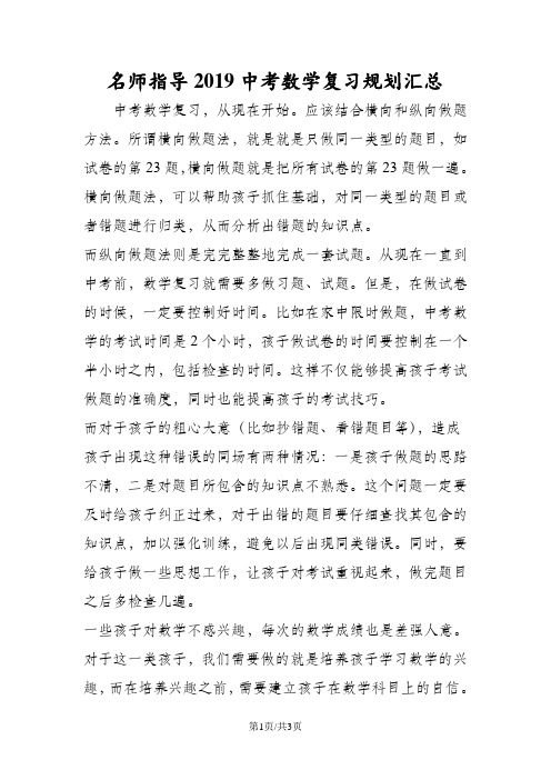 名师指导中考数学复习规划汇总