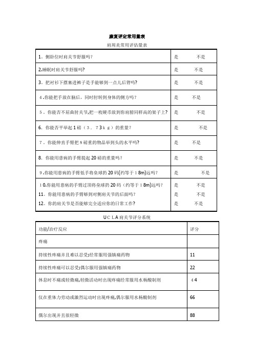 康复评定常用标准量表