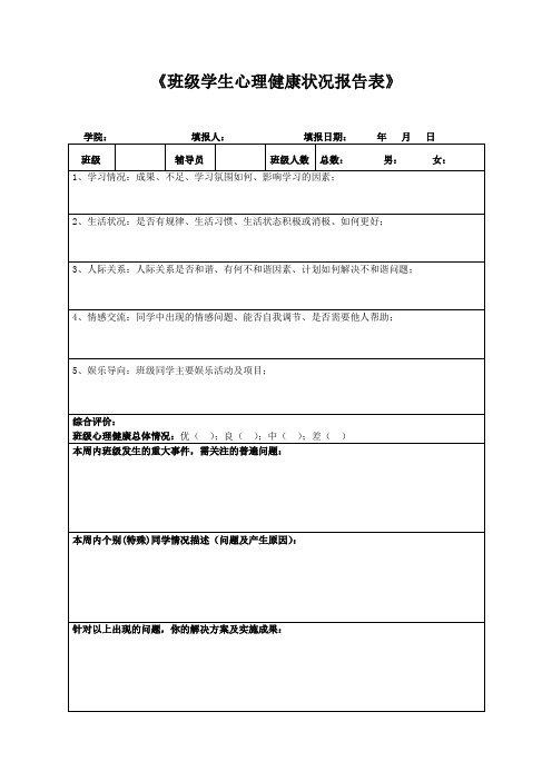 《班级学生心理健康状况报告表》