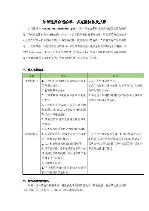 如何选择合适的单、多克隆抗体及抗原