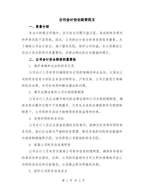 公司会计安全职责范文