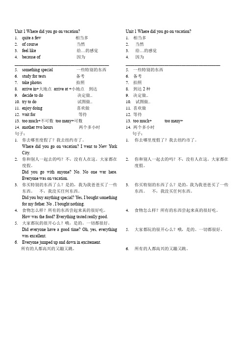 人教版英语八年级上册Unit 1重点词组句型