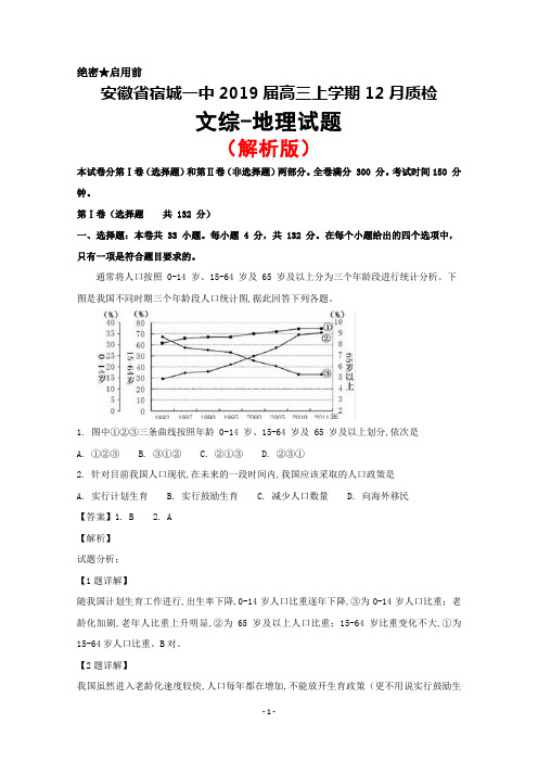 2019届安徽省宿城一中(宿州一中)高三上学期12月质检文综地理试题(解析版)