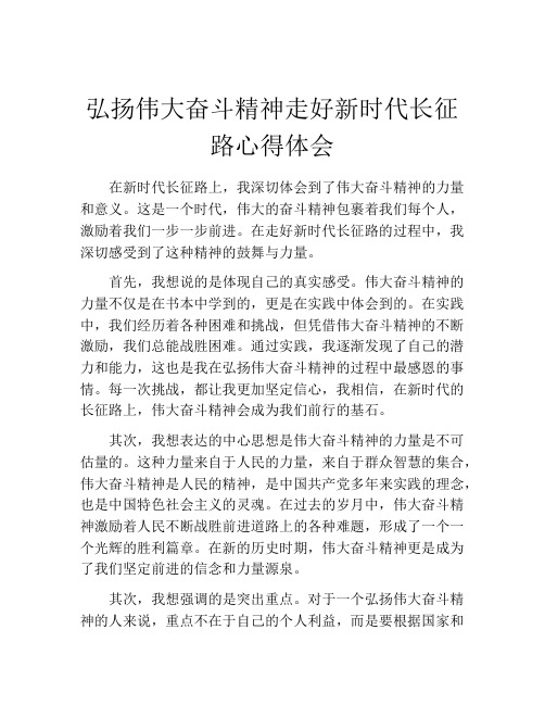 弘扬伟大奋斗精神走好新时代长征路心得体会