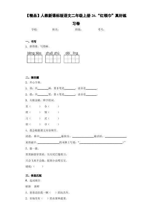 小学人教新课标版语文二年级上册26.“红领巾”真好练习卷(含答案解析)