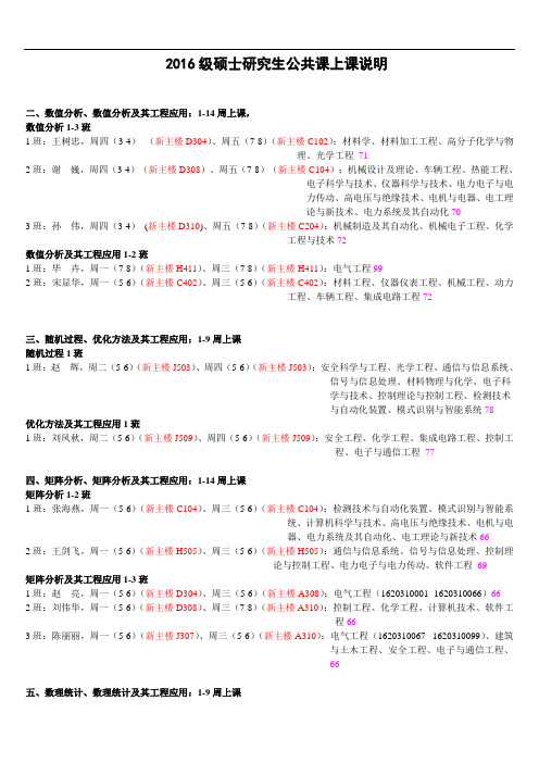 2016级硕士研究生公共课上课说明