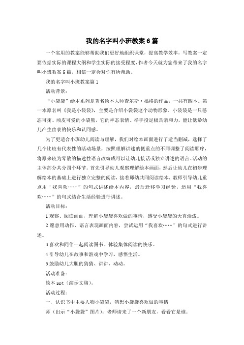 我的名字叫小班教案6篇