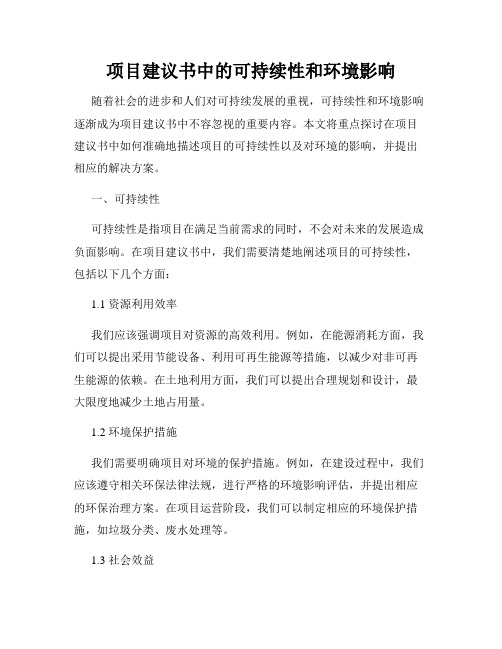 项目建议书中的可持续性和环境影响