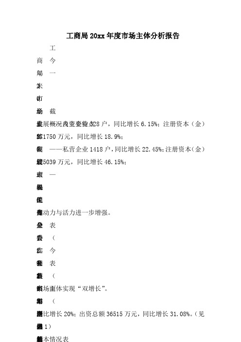 工商局XX年度市场主体分析报告