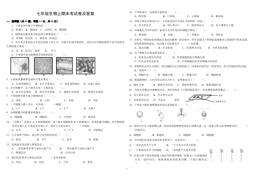 七年级生物上册期末考试卷及答案