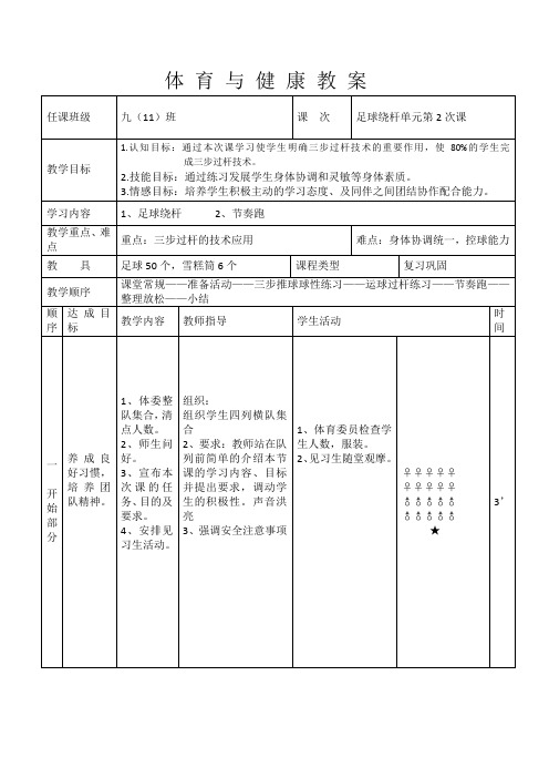 九年级《足球运球绕杆》教案