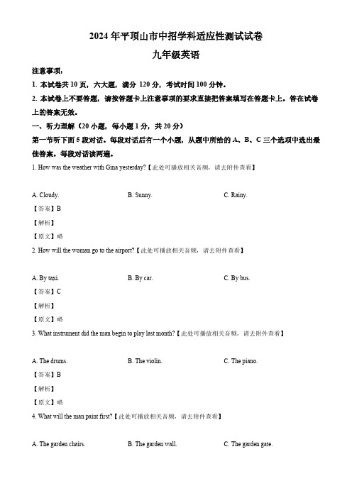 2024年河南省平顶山市中考三模英语试题(含听力)(解析版)