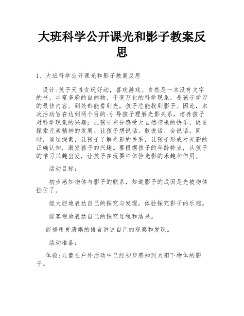 大班科学公开课光和影子教案反思