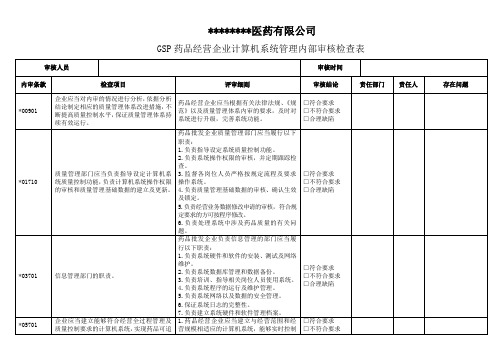 GSP药品经营企业计算机系统管理内部审核检查表