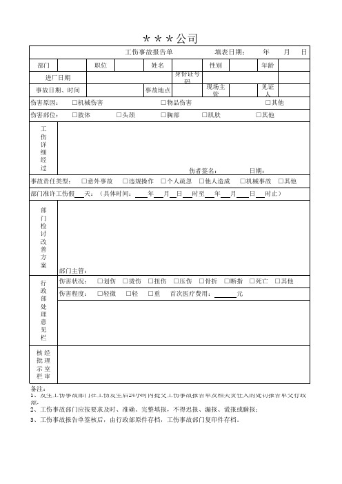 工伤事故报告单