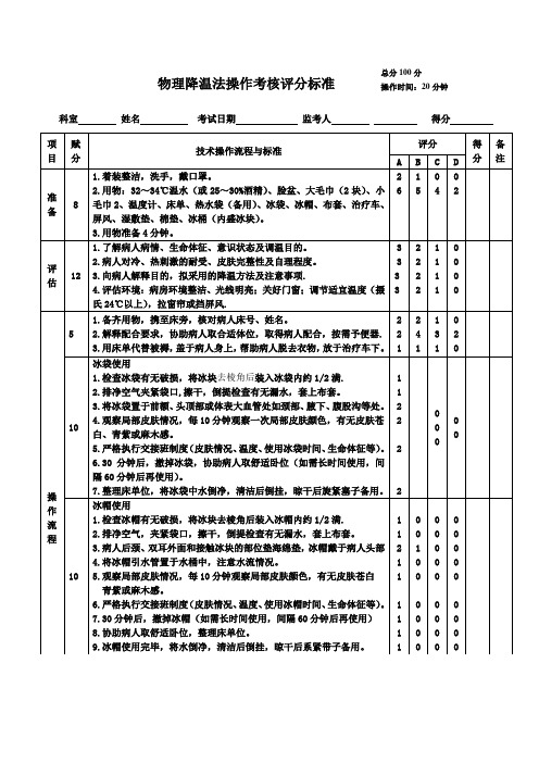 物理降温法评分标准20