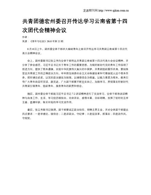 共青团德宏州委召开传达学习云南省第十四次团代会精神会议