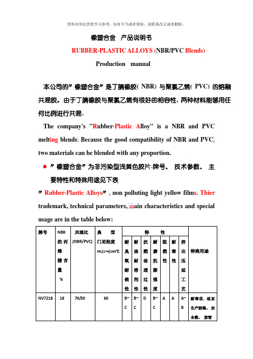 橡塑合金产品说明书中英文模板