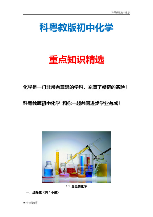 科粤教版初中化学九年级全册《身边的化学》中考真题新版精选汇总