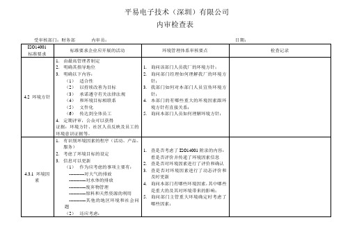 某公司各部门内审检查表——财务部.doc