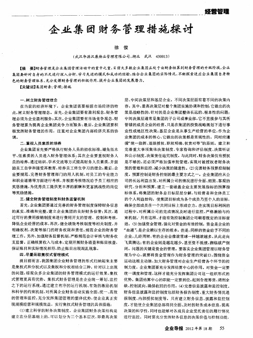 企业集团财务管理措施探讨