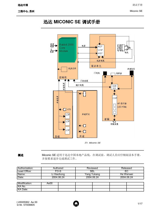 迅达 MICONIC SE 调试手册概况