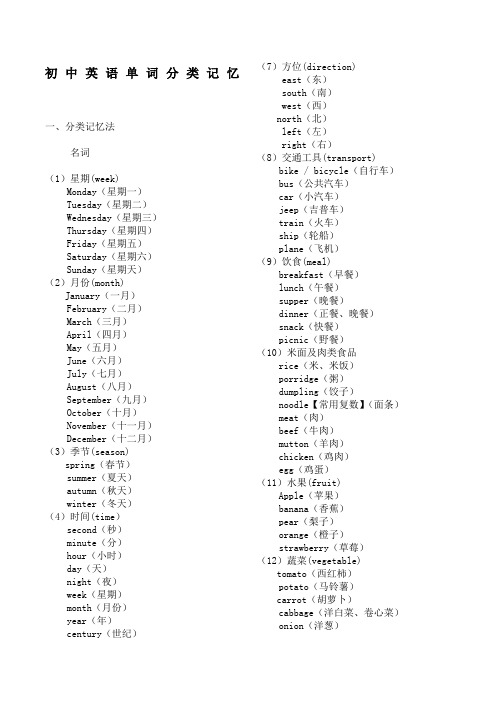 初中英语单词分类大全打印版)