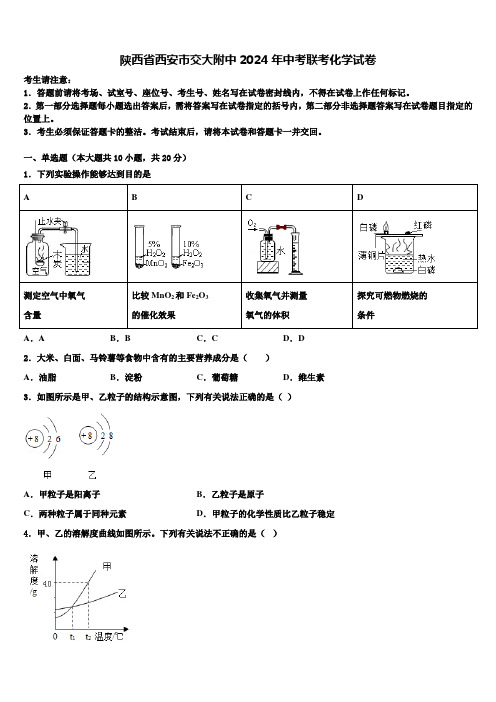 陕西省西安市交大附中2024年中考联考化学试卷含解析