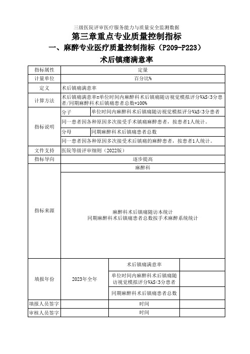 第三章一、麻醉科术后镇痛满意率重点专业质量控制指标