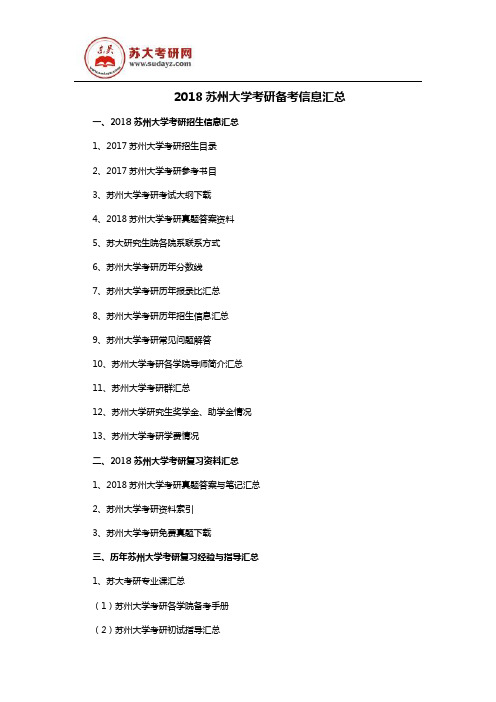 2018苏州大学考研备考信息汇总