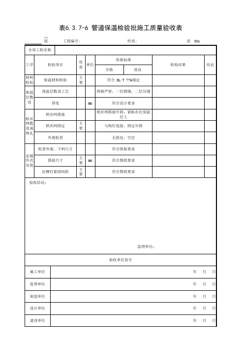 管道保温检验批施工质量验收表