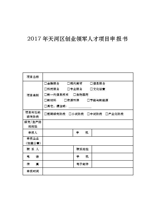 创业领军人才项目申报书范本