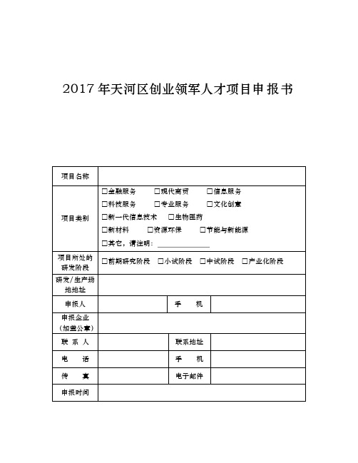 创业领军人才项目申报书范本