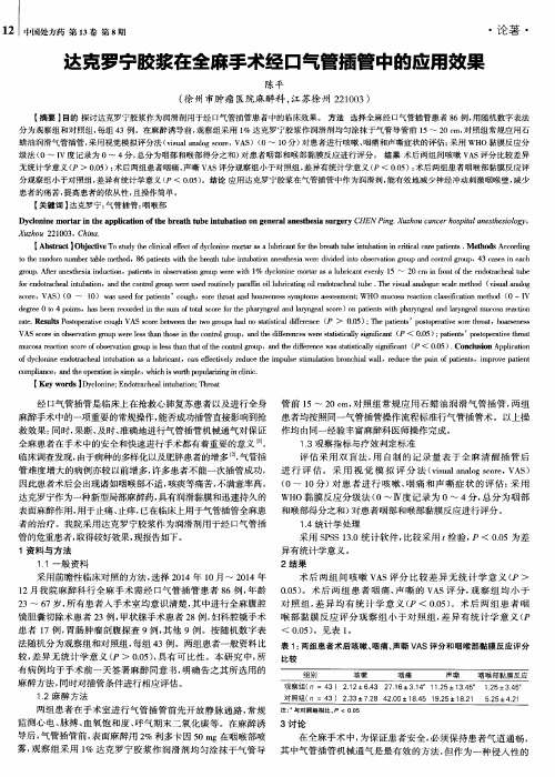 达克罗宁胶浆在全麻手术经口气管插管中的应用效果