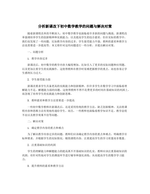 分析新课改下初中数学教学的问题与解决对策