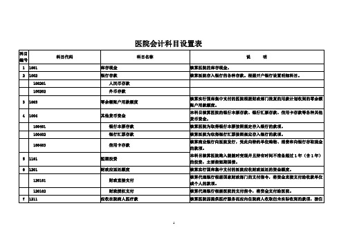 医院会计科目设置表