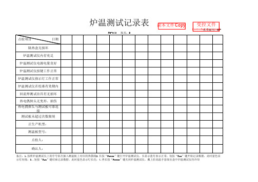 炉温测试板记录