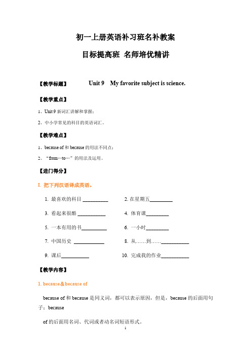 人教新目标七年级英语上册 Unit 9  My favorite subject is science.词汇精讲教学设计