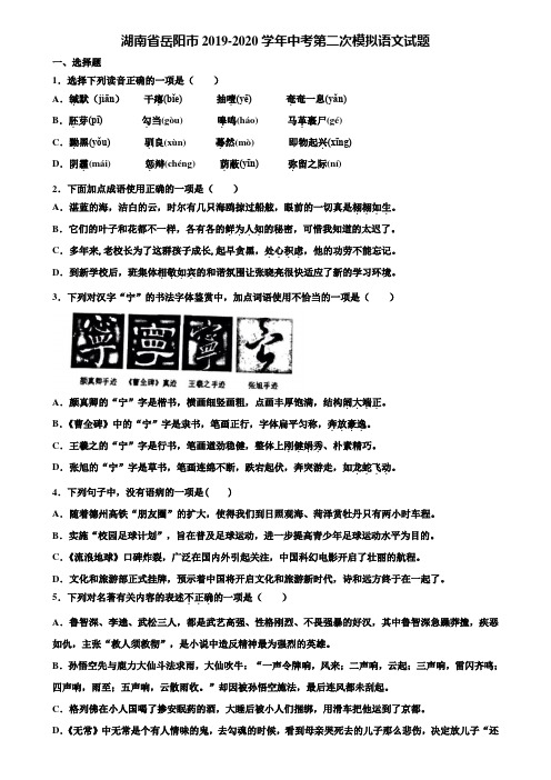 湖南省岳阳市2019-2020学年中考第二次模拟语文试题含解析