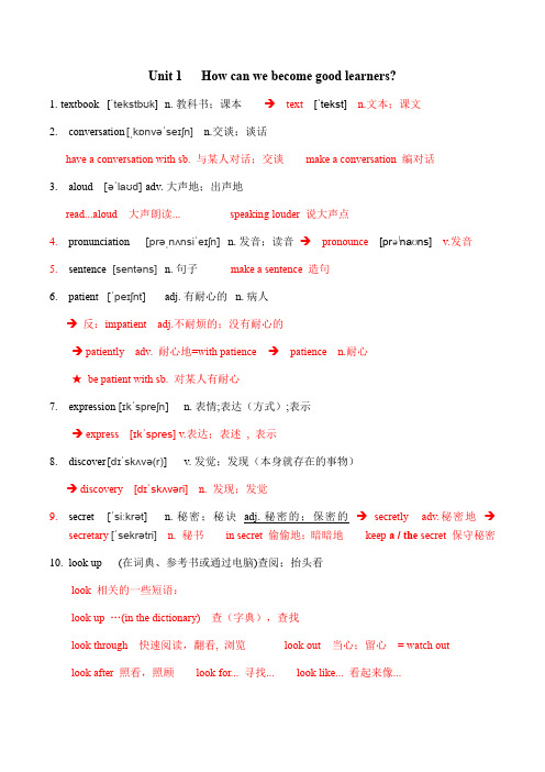 Unit1单词及词性转换知识点汇总人教版英语九年级全册