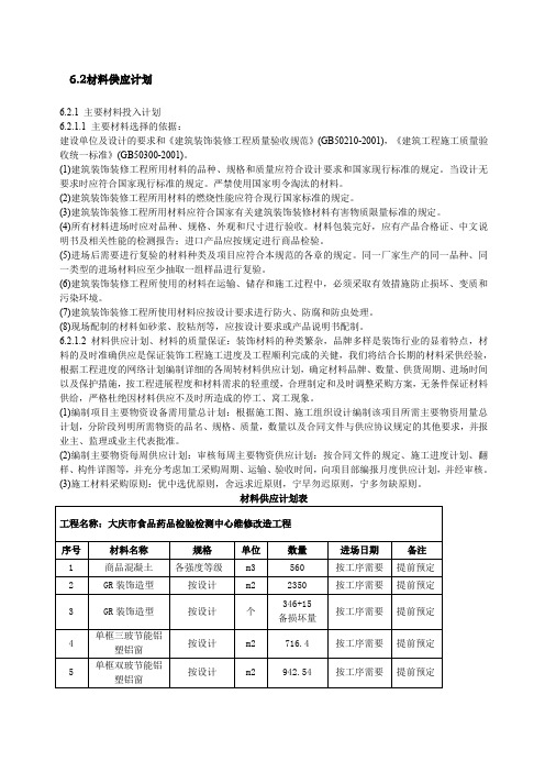 工程材料供应计划