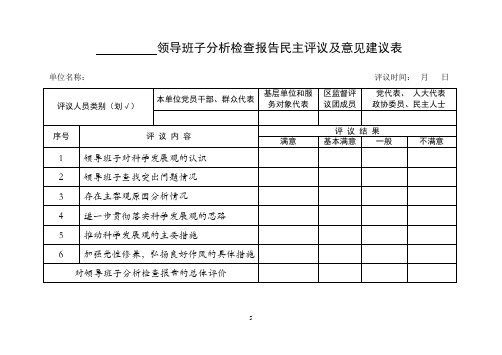 领导班子分析检查报告民主评议及意见建议表