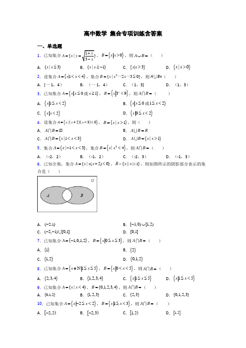 高中数学 集合专项训练含答案