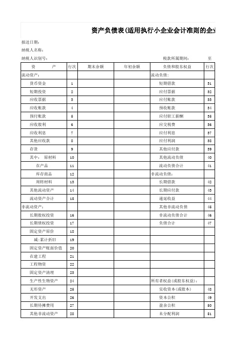 适用执行小企业会计准则的财务报表模板