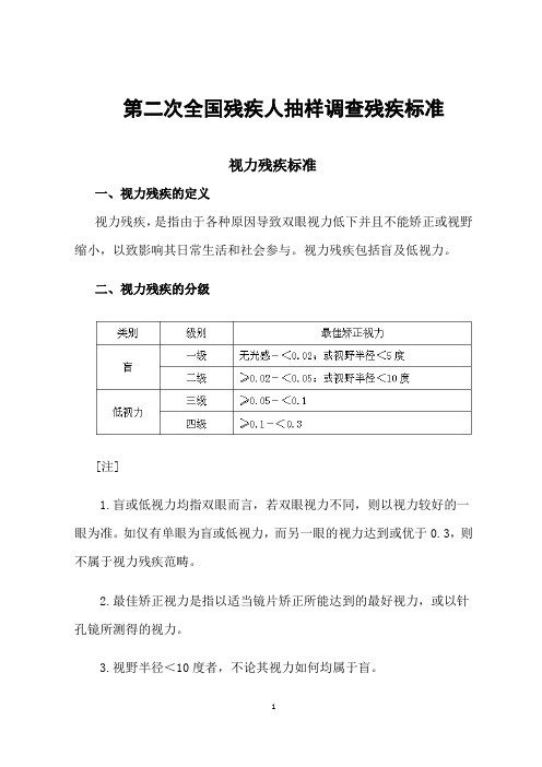 第二次全国残疾人抽样调查残疾标准