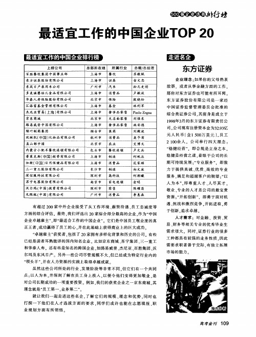 最适宜工作的中国企业TOP20