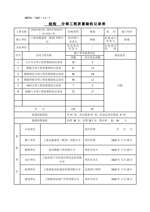 人防分部工程质量验收记录表