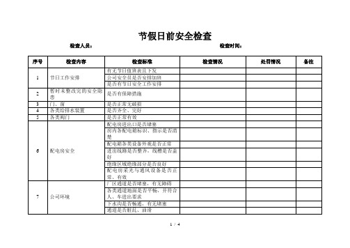 企业节假日前安全检查表(范本)